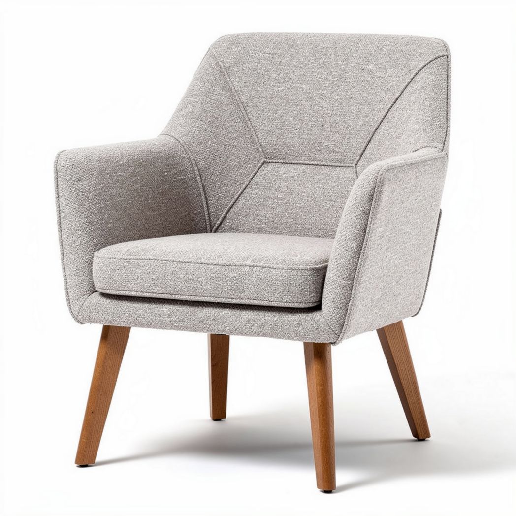 Lichte stof fauteuil met houten poten en moderne vormgeving 75 x 75 x 85cm