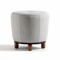 Hedendaagse ronde hocker in grijs textiel met houten poten 30 x 30 x 40cm