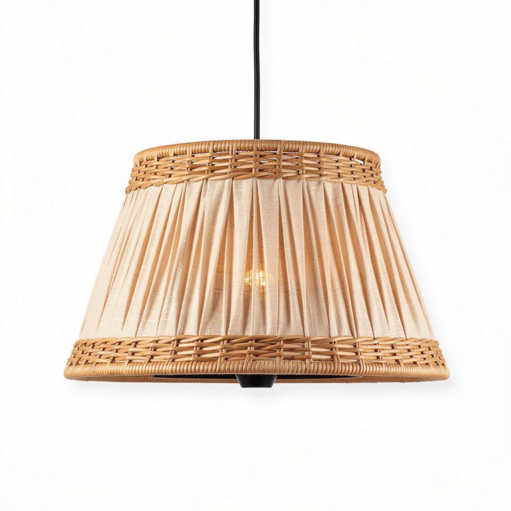 Hanglamp van riet met textiele lampshade en een diameter van 30 cm