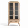 Houten vitrinekast met glazen deuren en lades 90 x 40 x 180cm naturel