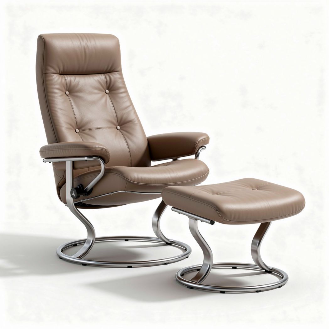 Leren relaxstoel met ottoman en verchroomde basis in bruin 93 x 83 x 105cm