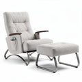 Relaxfauteuil met bijpassende poef van stof en metalen frame in beige