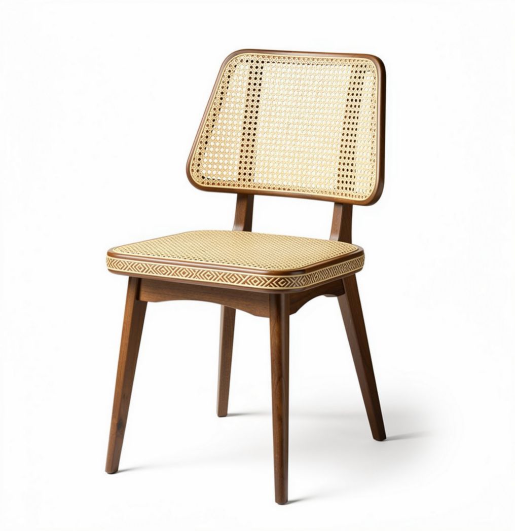 Houten stoel met rotan zitting en rugleuning 45 x 45 x 85cm