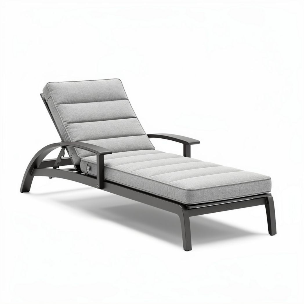 ligstoel van aluminium met grijze stof 200 x 70 x 30cm