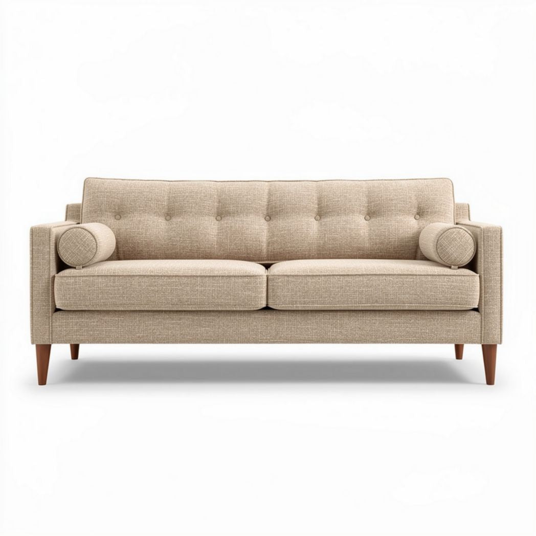Tweekleurige bank van stof met houten poten 180 x 85 x 75cm