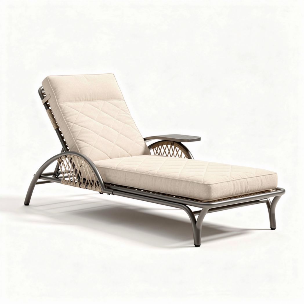 Loungestoel van aluminium met beige kussen voor buitengebruik 200 x 70 x 40cm