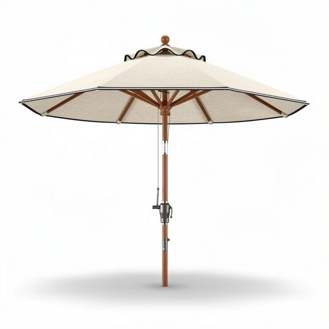Parasoll van 250 x 250 cm met houten frame en beigekleurige doek