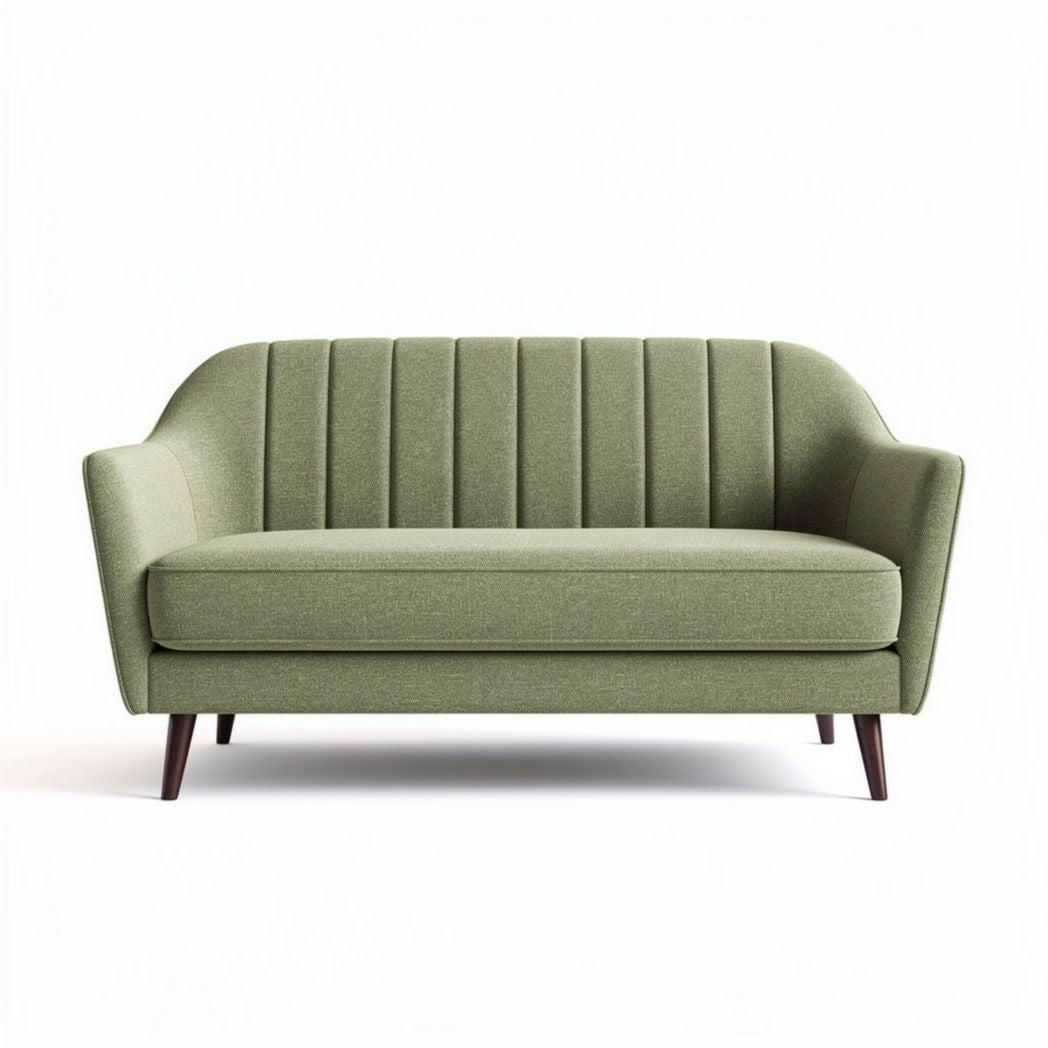 groene stoffen loveseat met gestikte rugleuning 150 x 80 x 75cm